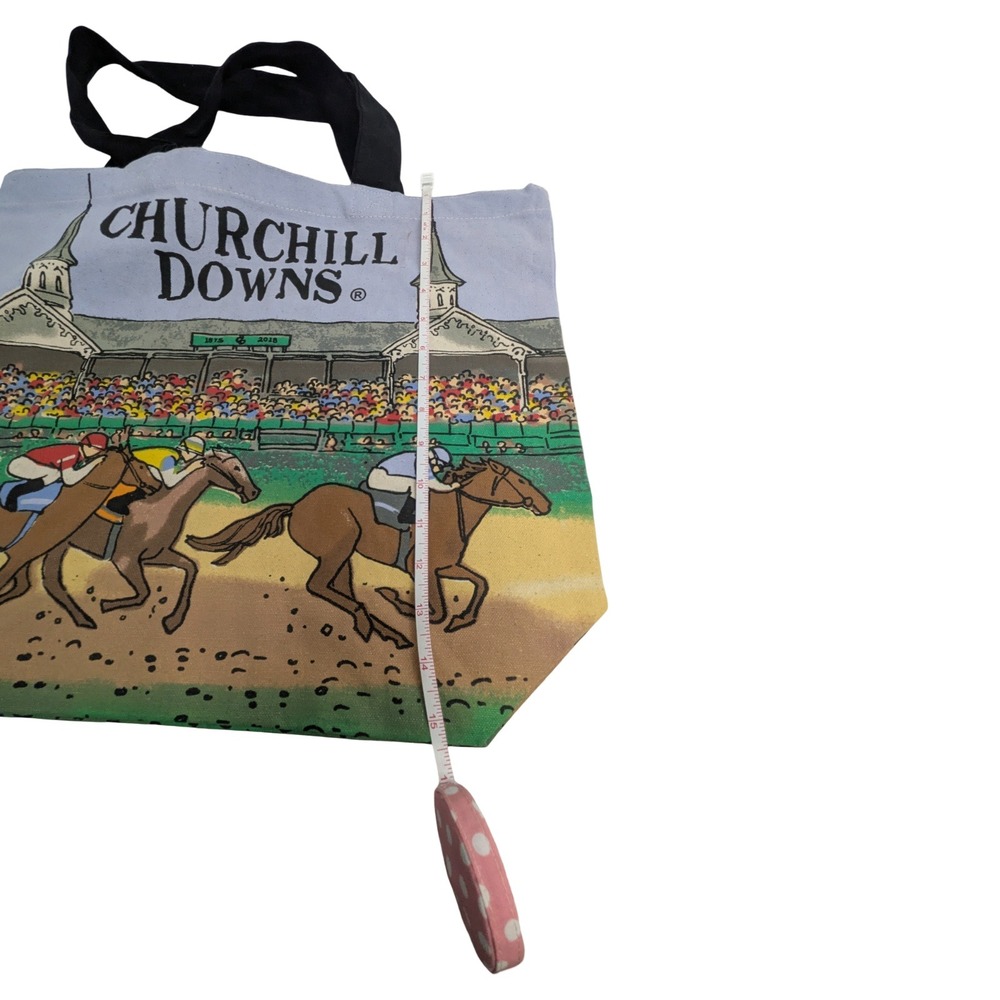 Churchill Downs Kentucky Derby Horse Racing Canvas Tote Bag Blue Souvenir 18x15